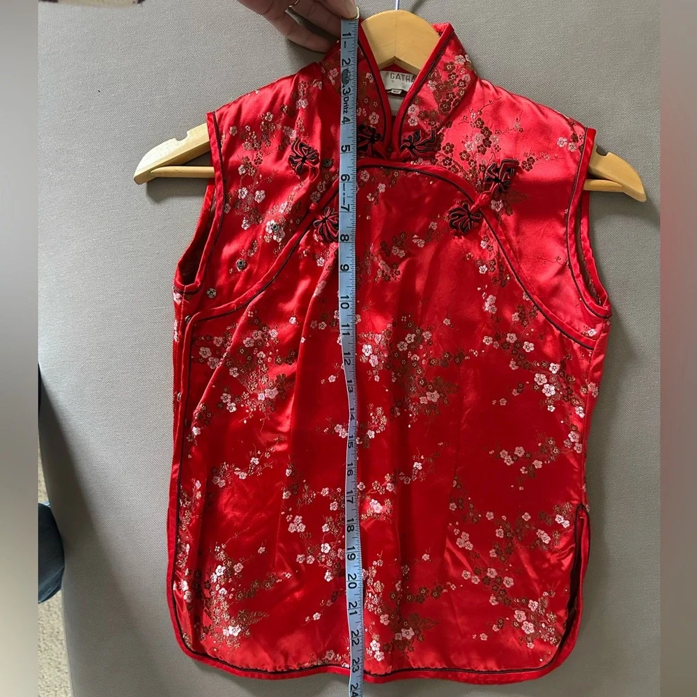Traditional Mandarin top CATHAYA silk sz 32/sm red vintage beautiful condition - Picture 8 of 10